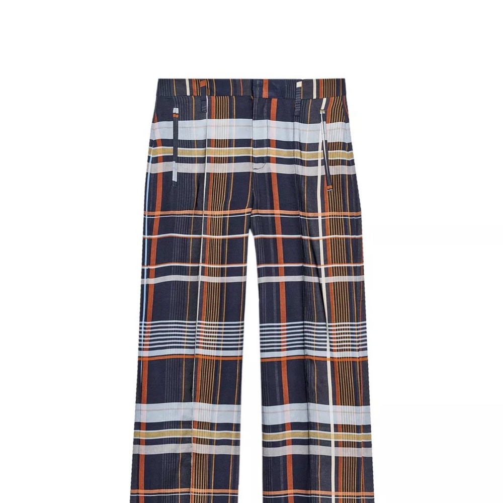 Zara Wide-Leg Plaid Pants in Navy, Orange & White